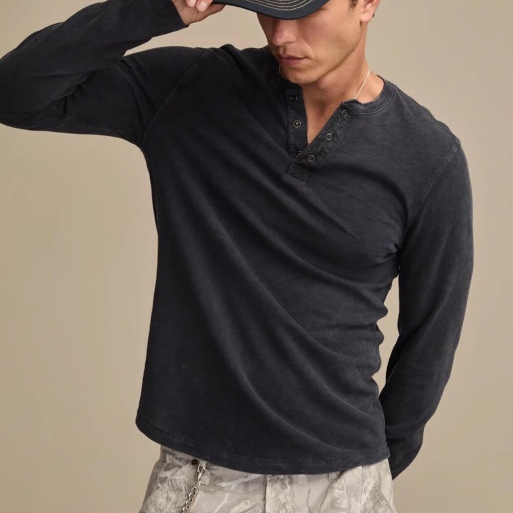 Lucky Brand Mens Long Sleeve Henley Shirt Faded Black XXL 161873 B244/024 - Picture 4 of 4